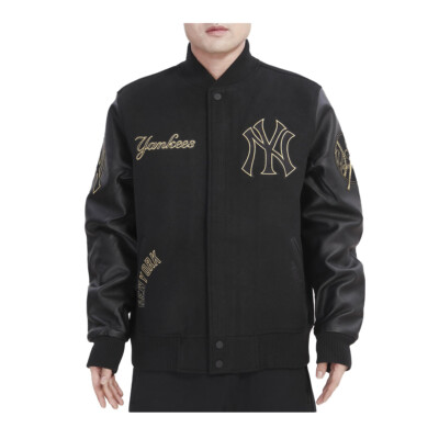 Pre-owned Pro Standard York Yankees Mlb Varsity Jacket Black & Gold Mens Black