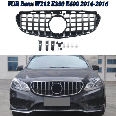 For Mercedes E Class W212 2014-2016 GT R Look Front Grill Grille Chrome+Black