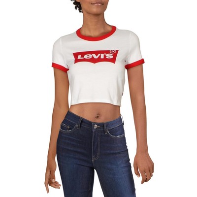 Женская белая хлопковая укороченная футболка Levis с логотипом S BHFO 9659
