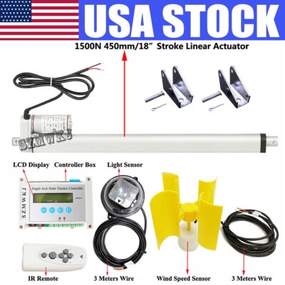Complete 18'' Linear Actuator Anemometer LCD Single Axis Solar Tracker System SJ