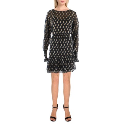 INC Женское черное шифоновое мини-платье с принтом Fit & Flare M BHFO 0240