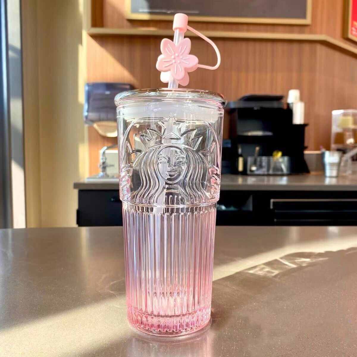 2023 Starbucks Glass Cup Gradient Sakura Tumbler  w/Cherry b