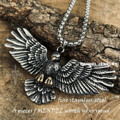 Mens Stainless Steel Biker Bald American Eagle Chain Necklace Pendant Men