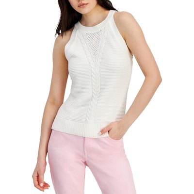 Tommy Hilfiger Womens Ivory Cable Knit Sleeveless Top Halter Sweater S BHFO 5314