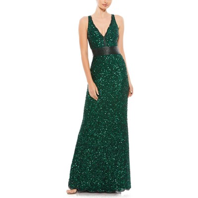 Pre-owned Mac Duggal Womens Green Sequined Maxi Formal Evening Dress Gown 10 Bhfo 3302