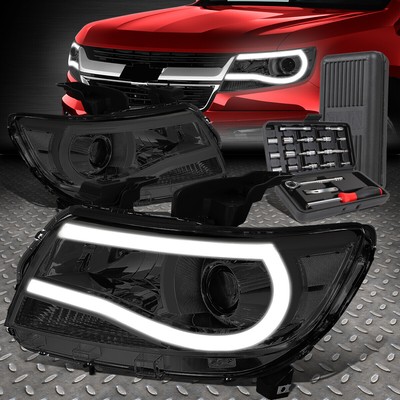 ДЛЯ 15-23 CHEVY COLORADO 3D LED DRL ДЫМЧАТЫЕ/ПРОЗРАЧНЫЕ ПРОЕКТОРНЫЕ ФАРЫ + НАБОР ИНСТРУМЕНТОВ