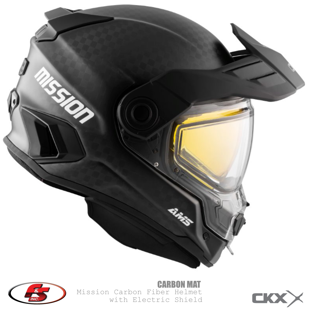 New CKX Mission AMS Snowmobile Helmet Carbon Mat SM LG XL 2X. standard shield