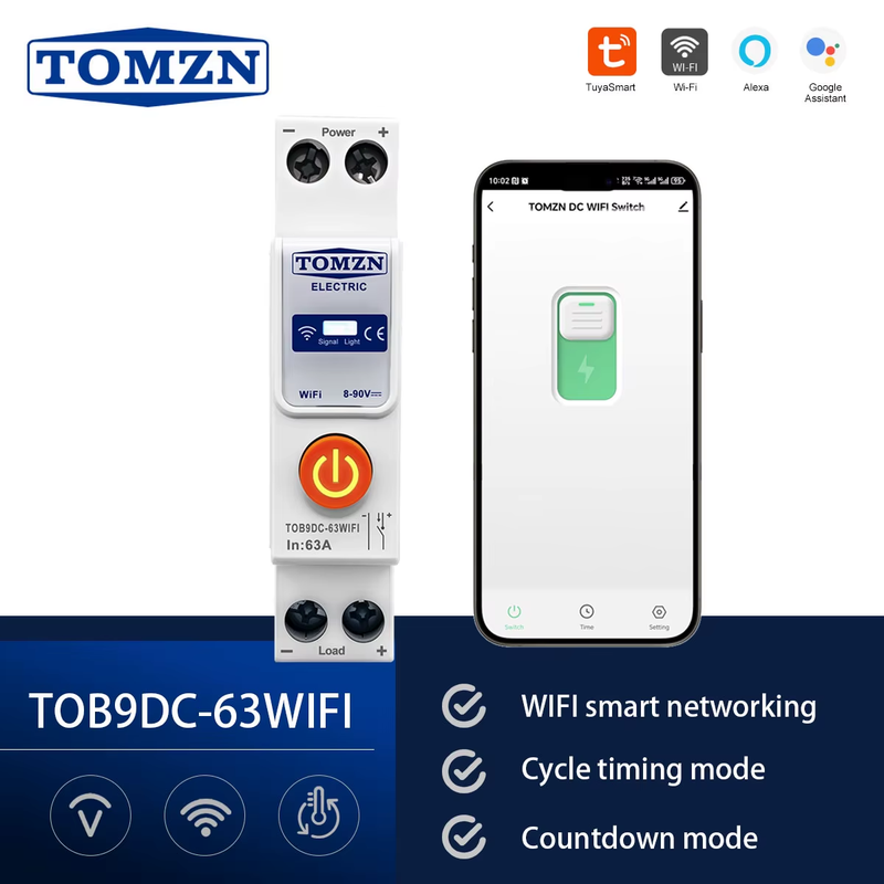 TOB9DC 8-90V DC 1-63A WIFI Smart Circuit Breaker TUYA Smart life Led control swi