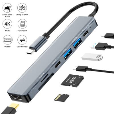 USB C Hub Ethernet 8 in 1 USB C Hub HDMI 4K 30Hz 100W PD All Type C Compatible