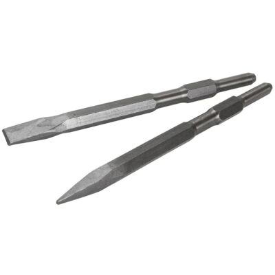 2PCS Replacement Point & Flat Chisel Bit Set Concrete for 5/8'' Hex Jack Hammer