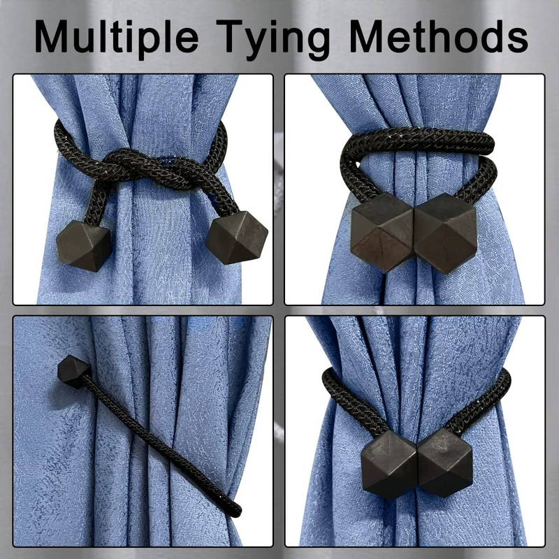 2 Pack Magnetic Black Curtain Tiebacks Drapes Ties Window Draperies Holdbacks Tw