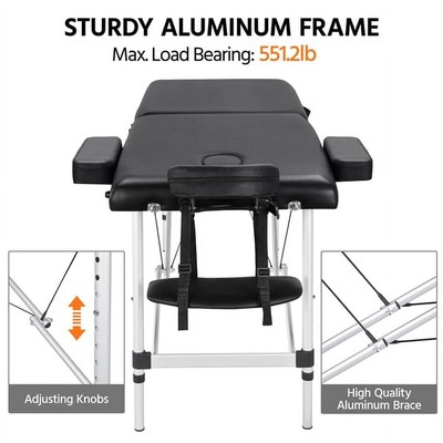 Heavy duty Aluminum Portable Massage Table Adjustable with Headrest Armrest 550