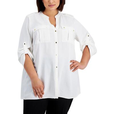 Calvin Klein Womens White Front Pockets Button-Down Top Shirt Plus 0X BHFO 3112