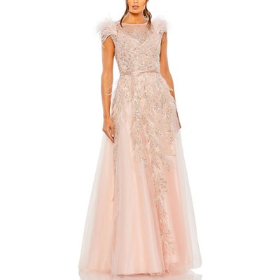 Женское вечернее платье Mac Duggal, украшенное розовыми перьями, 4 BHFO 1364