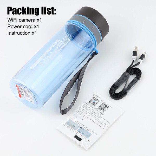 WiFi camera bottle packaging contents display.