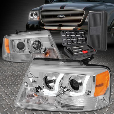 ДЛЯ 04-08 FORD F150/MARK LT ХРОМИРОВАННЫЕ ЯНТАРНЫЕ СВЕТОДИОДНЫЕ ФАРЫ DR LPROJECTOR+ НАБОР ИНСТРУМЕНТОВ