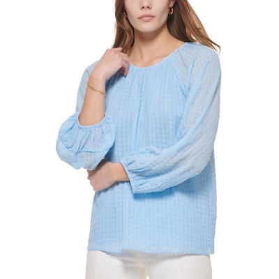 

Calvin Klein Womens Check Print Puff Sleeve Top Blouse Shirt BHFO 9231