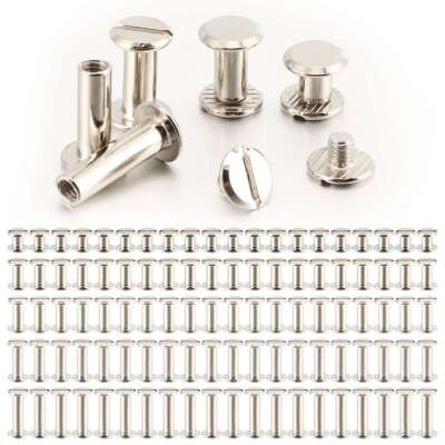 100 Pack Silvery Chicago Screws Metal Screw Posts Nail Rivet for Leather Crafts