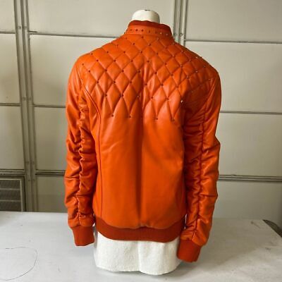 Pre-owned Maceoo Leather Diamond Jacket Men's Size L Orange