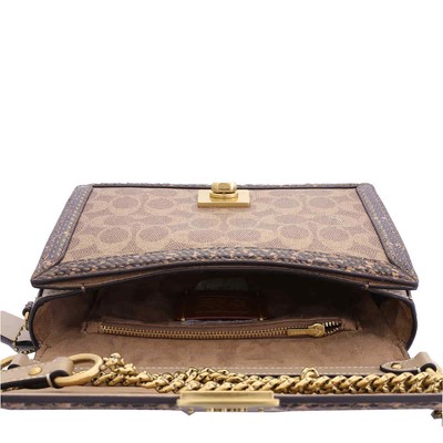 Pre-owned Coach Ladies Hutton Signature Canvas With Snakeskin Detail Shoulder Bag In Brown