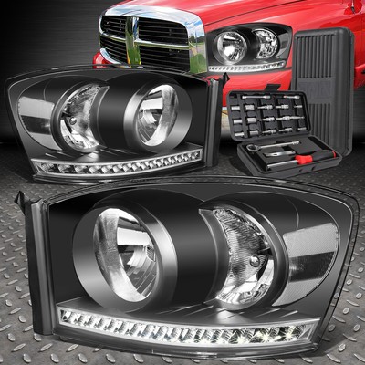 FOR 06-09 DODGE RAM TRUCK LED DRL BLACK CLEAR CORNER HEADLIGHT LAMPS+TOOL SET