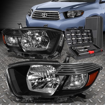 ДЛЯ 08-10 TOYOTA HIGHLANDER ЧЕРНЫЙ КОРПУС, ЯНТАРНЫЕ УГЛОВЫЕ ЛАМПЫ ФАР + НАБОР ИНСТРУМЕНТОВ