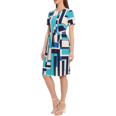 

Женское синее плиссированное повседневное платье Maggy London с принтом  BHFO 7310, Cream/blue