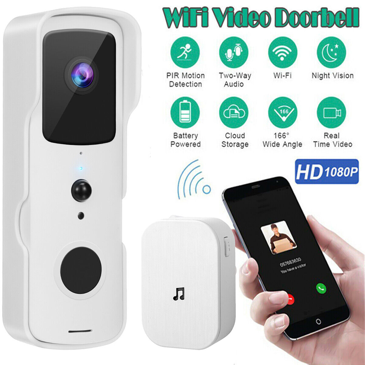 Two-Way Door Bell WiFi Wireless Video PIR Doorbell Talk Smar