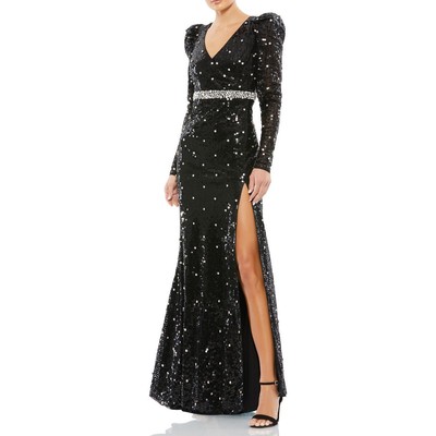 

Mac Duggal Женское Черное Длинное Вечернее Платье с Блестками  BHFO 6572, Черный