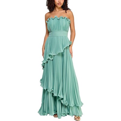 Безмолвное женское зеленое плиссированное вечернее платье без бретелек Gown Juniors 3 BHFO 1013