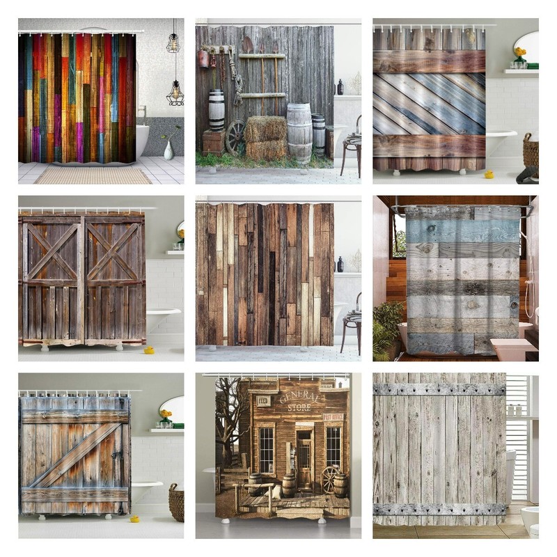 Rustic Wooden Barn Door Western Shower Curtain Farmhouse Vintage Bathroom