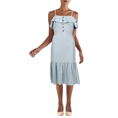 

Женское синее летнее платье миди из шамбре из телячьей кожи Lauren Ralph Lauren  BHFO 8067, Chambray wash