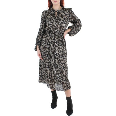 

Женское черное шифоновое платье миди с цветочным принтом Anne Klein  BHFO 5785, Anne black combo