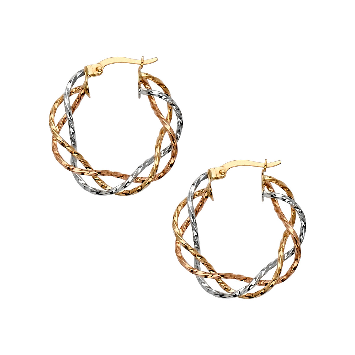 Pre-owned Tgdj 14k Tri Color Gold Classic Hoop Earrings For Women