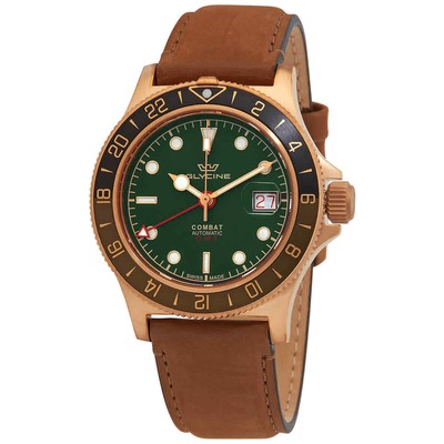 Мужские часы Glycine Combat Sub Sport 42 бронзового цвета с автоматическим зеленым циферблатом GL0318