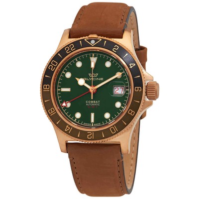 Pre-owned Glycine Combat Sub Sport 42 Bronze Automatic Green Dial Men's Watch Gl0318