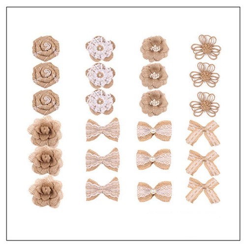 24pcs Rustic Diy Burlap Hessian Lace Flowers Bowknot Wedding Party