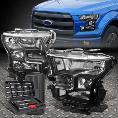 ДЛЯ 15-17 FORD F150 ЧЕРНЫЙ КОРПУС, ПРОЗРАЧНЫЕ УГЛОВЫЕ ФАРЫ ГОЛОВНОГО СВЕТА + НАБОР ИНСТРУМЕНТОВ