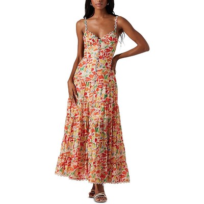 ASTR the Label Womens Tazia Orange Full Length Fit & Flare Dress M BHFO 5048