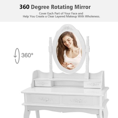 White Vanity Dressing Table Set With Mirror Stool 4 Drawers Makeup Desk Bedroom