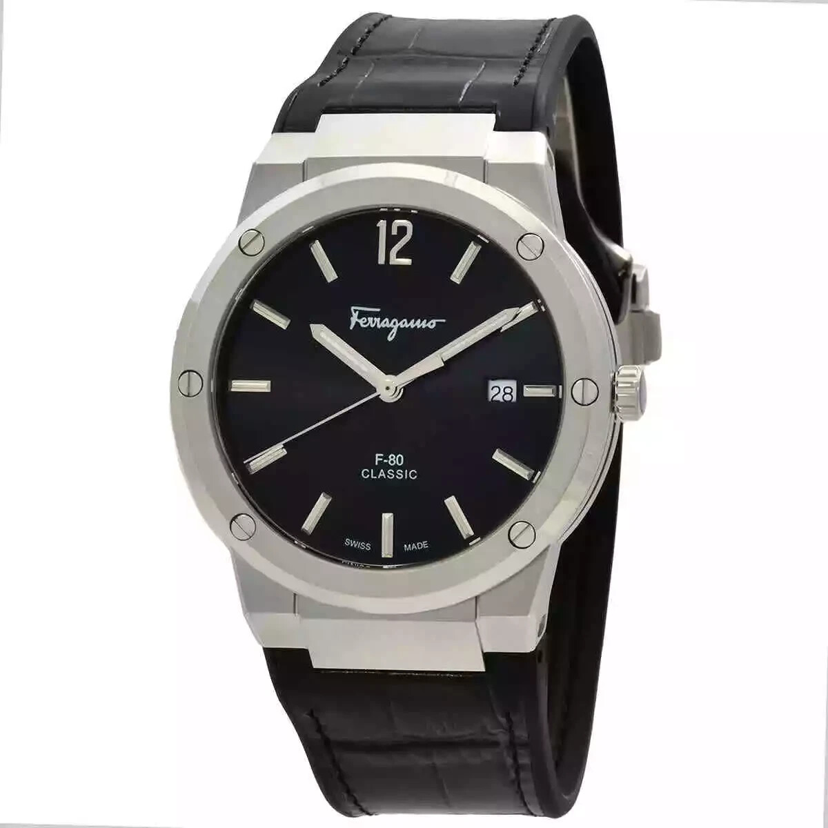 Pre-owned Ferragamo Sfdt00219 F-80 Slim Men's Quartz Watch Stainless Steel Black Dial 42mm