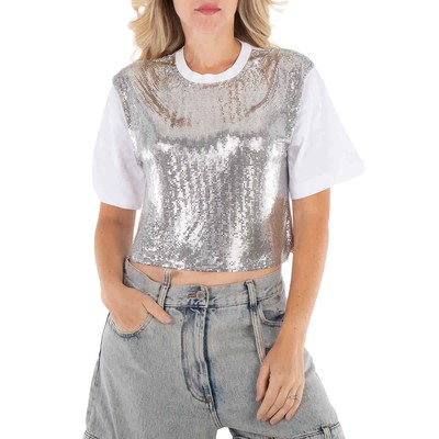 Pre-owned Rabanne Ladies Silver / White Metallic Mesh T-shirt