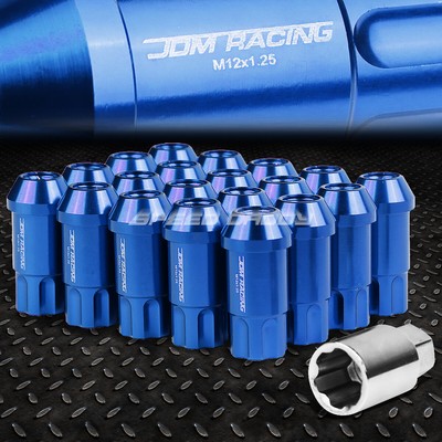 JDM АЛЮМИНИЙ С ОТКРЫТЫМ КОНЦОМ СИНЕГО ЦВЕТА, 20 ГАЕК / КОМПЛЕКТ + КЛЮЧ ОТ ЗАМКА M12X1.25, ДИАМЕТР 25 ММ / ВЫСОТА 50 ММ