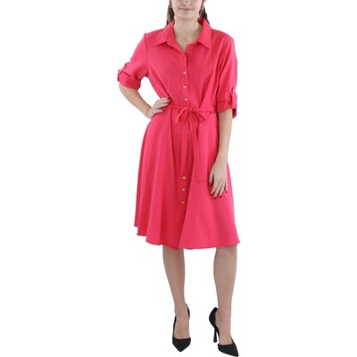 Sharagano Womens Pink Scuba Crepe Collard Button Down Shirtdress 14 BHFO 3968