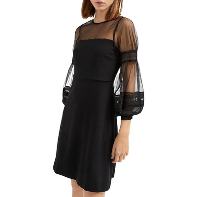 Женское черное мини-платье French Connection с прозрачным рукавом Mini Fit & Flare 4 BHFO 0426