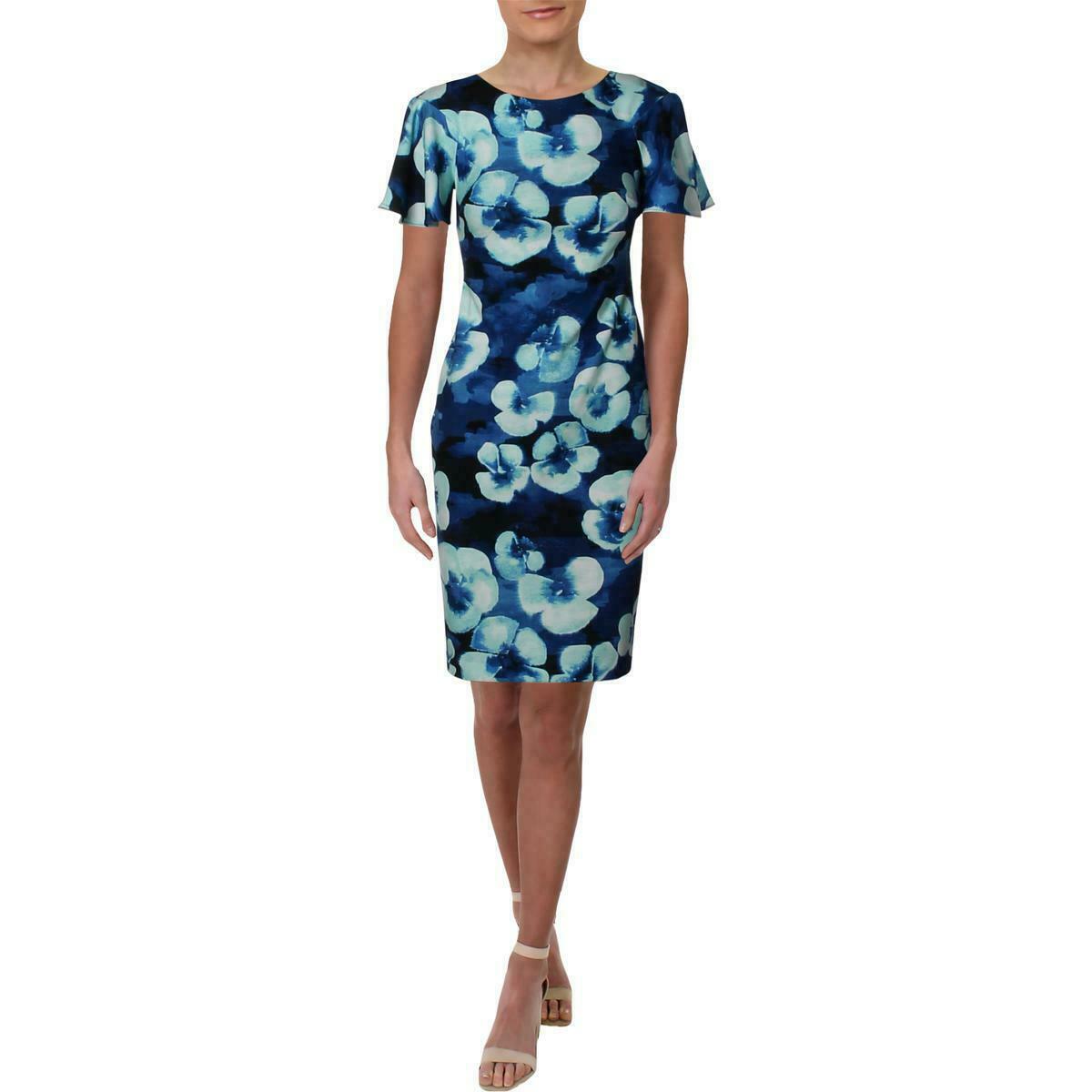 Calvin Klein NWT Exquisite REGATTA MULTI Платье с цветочным принтом и расклешенными рукавами, размер 2