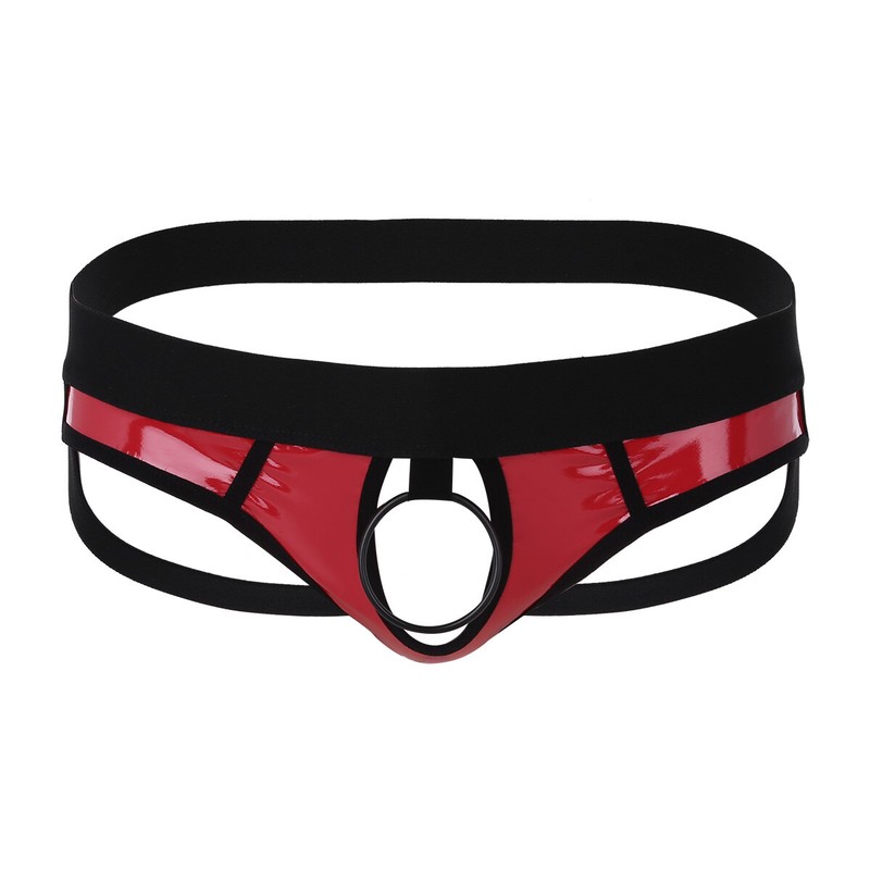 Sexy Men's Faux Leather Jockstrap O Ring Lifter Enhancer Gstring