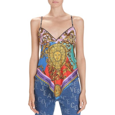 

Женский синий атласный топ на бретелях с принтом солнца Versace Jeans Couture  BHFO 1785, Blue/purple/green/sun