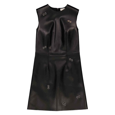 BURBERRY BURBERRY BLACK FAUX LEATHER EMBELLISHED EYELET MINI DRESS