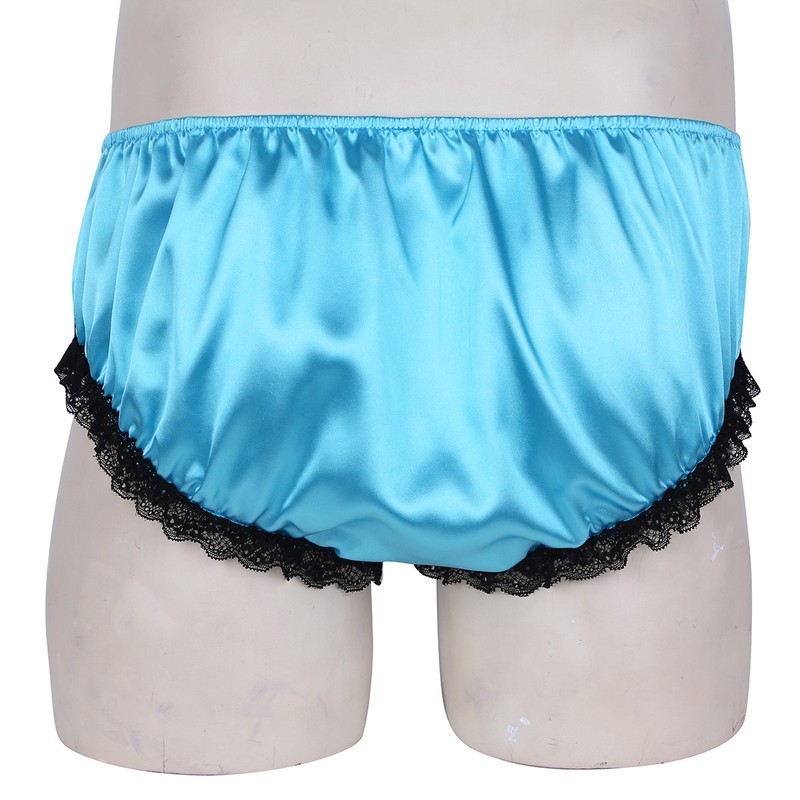 Sissy Mens Satin Lace Ruffled Underwear Sexy Pouch Briefs Bikini Thong 